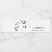 モダン ウォーターカラー ユーカリの葉 グリーン ペットボトルラベル (シングルラベル)