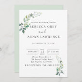 モダン ウォーターカラー ユーカリの葉 グリーン 招待状 (正面/裏面)