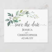 モダン ウォーターカラー ユーカリの葉 グリーン 案内ポストカード (正面)