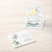 モダン ウォーターカラー ユーカリ ブライダルシャワー スクエアペーパーコースター (インサイチュ)