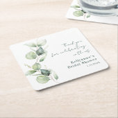 モダン ウォーターカラー ユーカリ ブライダルシャワー スクエアペーパーコースター (アングル)