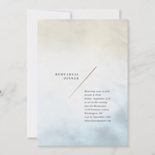 モダン・ウォーターカラー・リハーサル・ディナー 招待状 (正面)