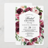 モダン ウォーターカラー レッド フローラル フレーム 招待状 (正面/裏面)