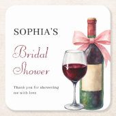 モダン ウォーターカラー ヴィノ ビフォー ヴォウズ ブライダル シャワー スクエアペーパーコースター (正面)