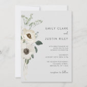 モダン ウォーターカラー 白い花のウェディング 招待状 (正面)