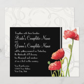 モダン ウォーターカラー 赤いケシの花 ケシの花 スワール ブラック 招待状 (正面/裏面)