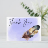 モダン ウォーターカラー | 青い感謝カード, 羽根 サンキューカード (スタンド正面)