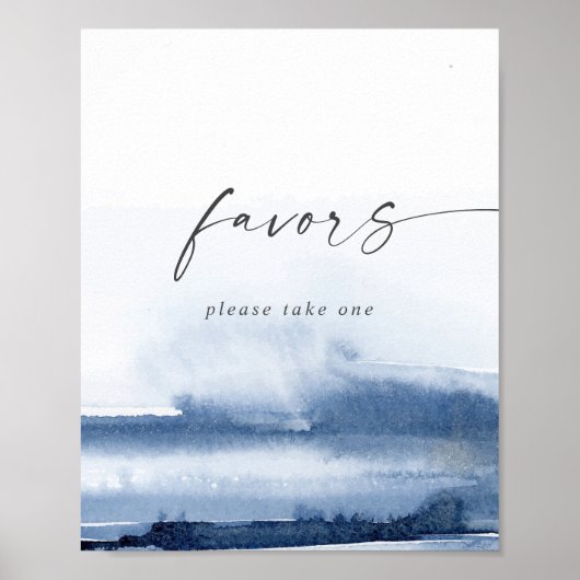 モダン ウォーターカラー | 青い結婚式のお favors 看板 ポスター (正面)
