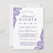 モダン ウルトラ ヴァイオレット レース リハーサル ディナー 招待状 (正面)