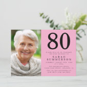 モダン エイティ ピンク ブラック 写真 80歳の誕生日 招待状 (スタンド正面)