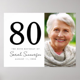 モダン・エイティ・ブラック・ホワイト・フォト 80歳の誕生日 ポスター
