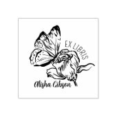 モダン エクスリブリス 花と蝶のブック ラバースタンプ (インプリント)