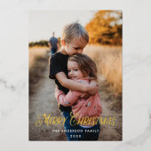 モダン エバーグリーン クリスマス ツー フォト ヴァーティカル 箔シーズンカード (正面)