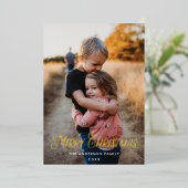 モダン エバーグリーン クリスマス ツー フォト ヴァーティカル 箔シーズンカード (立ち正面)