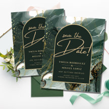 モダン エメラルドグリーン ゴールド アゲート マーブル 結婚式