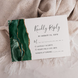 モダン エメラルドグリーン ゴールド アゲート 結婚式 RSVP カード