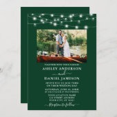 モダン エメラルドグリーン ライト フォト ウェディング 招待状 (正面/裏面)