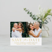 モダン・エレガンス2枚の写真の結婚式Save the Date 箔招待状ポストカード (立ち正面)