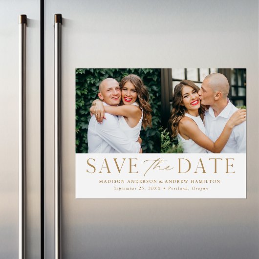 モダン エレガンス ゴールド 二枚の写真 Save the Date マグネット招待状