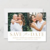 モダン エレガンス ゴールド 二枚の写真 Save the Date マグネット招待状 (正面)