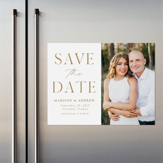 モダン エレガンス ゴールド 写真 Save the Date マグネット招待状