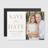 モダン エレガンス ゴールド 写真 Save the Date マグネット招待状 (正面/裏面)