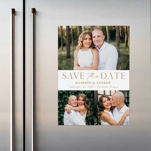 モダン エレガンス ゴールド 3枚 写真 Save the Date マグネット招待状