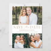 モダン エレガンス ゴールド 3枚 写真 Save the Date マグネット招待状 (正面)