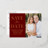 モダン・エレガンス 結婚式のSave the Date 箔招待状ポストカード (正面/裏面)