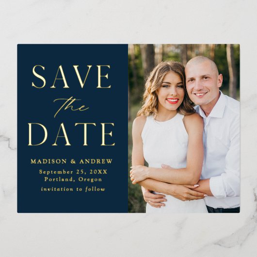 モダン・エレガンス 結婚式のSave the Date 箔招待状ポストカード (正面)