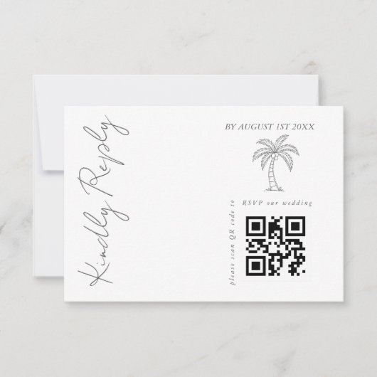 モダン・エレガントなヤシの木の結婚式QRコード 出欠カード (正面)