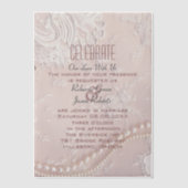 モダン エレガントなレース ブッシュ ダスティ ピンク ウェディング ベラム紙招待状 (正面)