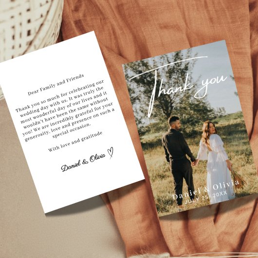 モダン・エレガントな写真入り結婚式のお礼カード サンキューカード