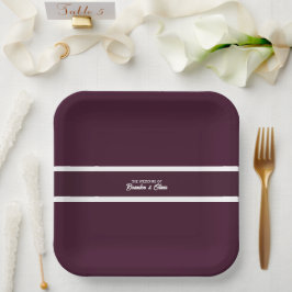 モダン・エレガントな梅紫色と白のストライプ ペーパープレート