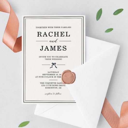 モダン・エレガントな黒と白のコケット ウェディング 招待状