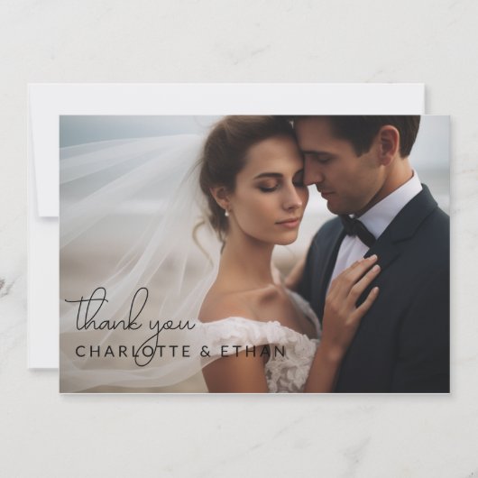 モダン,エレガント手書き写真2 サンキューカード (正面)