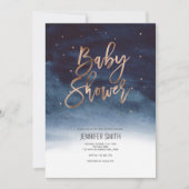 モダン、エレガント水色、ベビーシャワー 招待状 (正面)