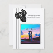 モダン、エレガント白黒グラフィック葉 セーブザデート (裏面)