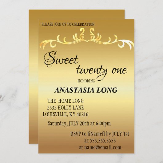 モダン、エレガント金ゴールドグリッター日付の保存 セーブザデート (正面/裏面)