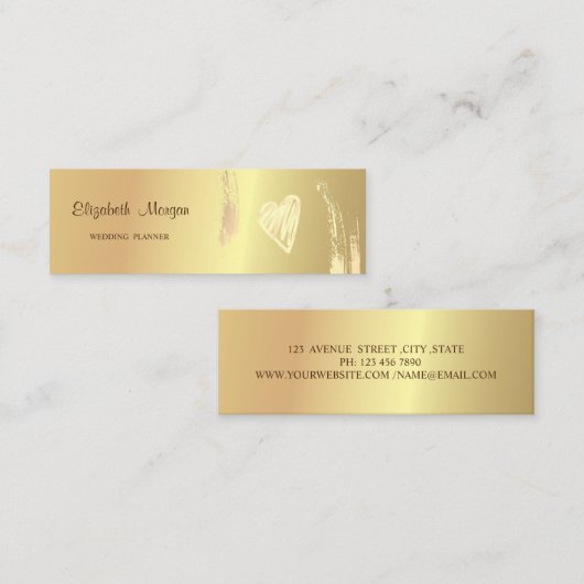モダン、エレガント金ゴールドブラシストローク、ハート スキニー名刺 (正面/裏面)