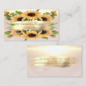 モダン,エレガント金ゴールドブラシ線，ひまわり 名刺 (正面/裏面)