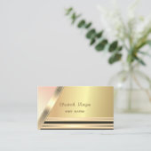 モダン エレガント おしゃれな ストライプ ゴールド 名刺 (スタンド正面)