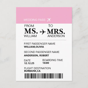 モダン エレガント オーダーメイド ブライドトゥビー 搭乗券 ポストカード