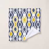 モダン,エレガント,オーナメント，ネービーブルー，黄色 バスタオルセット (ウォッシュタオル)