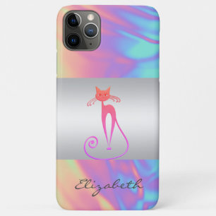 モダン エレガント ガーリー 猫 キティ グラデーション ホログラフィック iPhone 11 PRO MAXケース