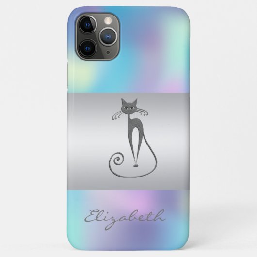 モダン エレガント ガーリー 猫 ブルー ホログラフィック Case-Mate iPhoneケース (裏面)