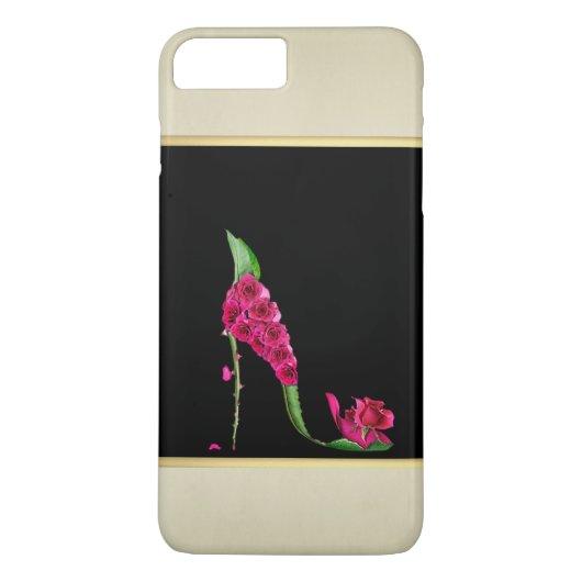 モダン エレガント ガーリー 黒 クリーム 花柄 ヒール Case-Mate iPhoneケース (裏面)