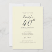 モダン エレガント クリーム色 40歳の誕生日パーティー 招待状 (正面)