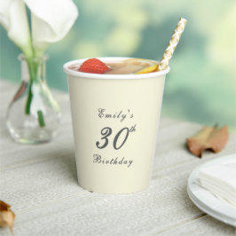 モダン エレガント クリーム 30歳の誕生日パーティー 紙コップ