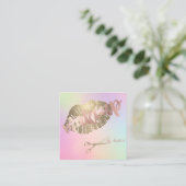 モダン エレガント グリッタリー リップス、ハサミ ホログラフィック スクエア名刺 (スタンド正面)